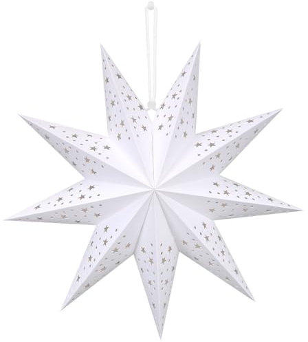 Papierstern Weihnachten, 9 Zackig Papiersterne zum Aufhängen 45 cm Ø Weiß, Aushöhlen Faltsterne Weihnachten, Lampenschirm Stern, Papierstern für Fenster Weihnachtsdeko Weihnachtsanhänger