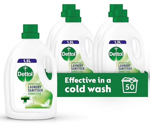 Dettol Antibacterial Laundry Sanitiser, Fragrance Free, 1.5L (4 x 1.5L, Total 6.0L), For Sensitive Skin, Gentle Cleanser, Effective Hygiene Solution, Disinfectant, Kills 99.9 Percent of Germs