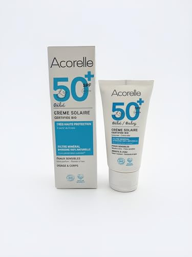 ACORELLE - Crema Solar Bebés SPF50+,50ml, Ecológica Certificada, Hipoalergénica, Fácil de Aplicar