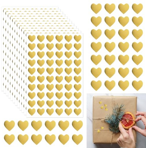 1200 Stück Sticker Herzen, Selbstklebend Aufkleber Herz, Glitzer Folien Sticker gold, für Umschläge Geschenkverpackungen Scrapbooking Karten DIY Handwerk Dekoration