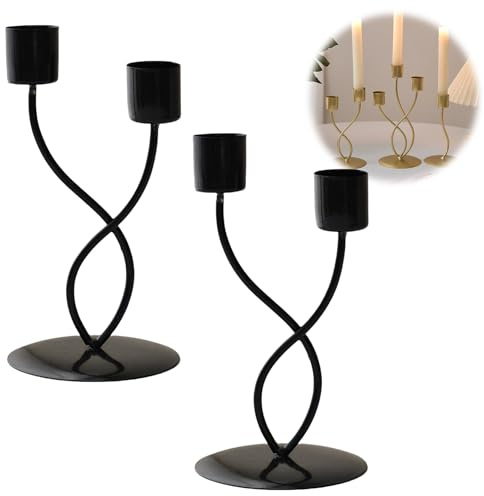 HSTWODE kerzenständer Gold schwarz, Blumen-Kerzenständer 2er Set, stabkerzenhalter für Hochzeit Räucherkegel Spa Gebet Home Party, Weihnachts Tisch Deko, Adventskranz (Schwarz, 2 Gabeln)