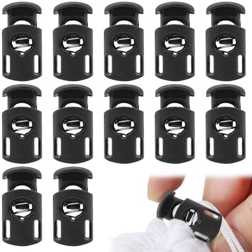 12PCS Plastic Spring Cord Lock Black Cord Locks Spring Toggles Stoppers Toggle Stopper Cord Locks for Drawstrings Paracord end clip Lanyard Slide Fastener With Spring Loaded Push Button Shoelaces