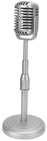 Modello di microfono vintage, modello di microfono vecchio stile di simulazione con base stabile e asta di supporto Set di microfono stile retrò per la fotografia (Argento)