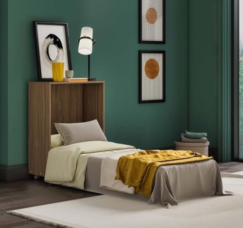 Generico Letto a Scomparsa Magic Noce Chiaro - Salvaspazio, Richiudibile con Materasso Incluso - 100% Made in Italy, Rete ortopedica pieghevole