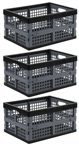 Julyeen Lot de 3 caisses pliables empilables en plastique de 15 L