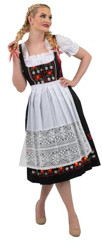 Dirndl Traditionella dräkter hus 3-delad lång midi-dröndl-klänning set med broderi i svart för Oktoberfest, svart, 42