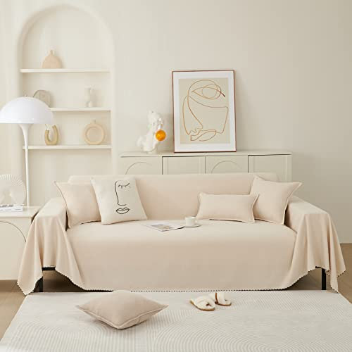 Chenille-Sofa-Überwurfdecke für Wohnzimmer, Dekoration, großer Einsitzer-Couchbezug, doppelseitiger Ecksofa-Schutz, Beige, 180 x 90 cm