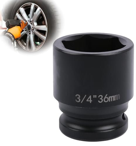 Deep 6-Point Impact Socket 3/4 Drive 36mm,Chrome Molybdenum Steel, Anti-Rust Metric Hex Socket for Car Repairs and Impact Wrench