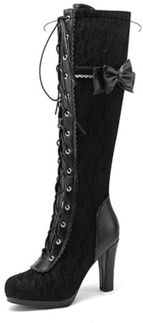 Stivali Alti al Ginocchio con Lacci con Plateau con Tacco Alto da Donna, Stivali Alti con Plateau con Tacco Grosso e Punta Tonda, Stivali da Equitazione con Lacci Household faucets