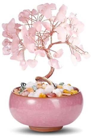 Arbre de Vie Pierre Naturelle, Bonsai Artificiel en Quartz Rose, Pierre Precieuse Energetique, Arbre de Vie Decoration, Reiki Accessoires, Spiritualité Objet pour Chakra Équilibrage Table Décor