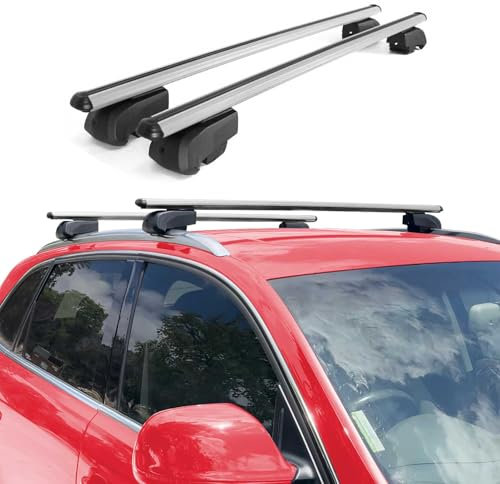 OMAC Dachträger Grundtäger kompatibel mit Hyundai Kona 2017-2023 Alu 75kg Silber 2tlg Geschlossene Reling für Fahrradträger, Dachboxen, Skiträger Abschließbar