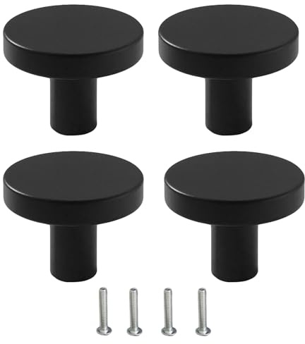 BeoTnp Black Door Knobs, Black Cupboard Knobs, 4Pcs Door Knob 25mm Round Cabinet Knob,Easy to Install, They Can Be Used in Cabinets, Wardrobes, Drawers and Furniture