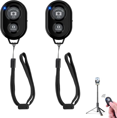 2 Pcs Wireless Bluetooth Camera Shutter, Remote Control for iPhone Smartphones Compatible with iOS and Android Devices, Includes Wrist Strap Ideal for Capturing Selfies, Group Photos, and Tripod Shots