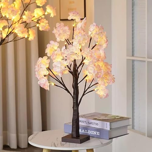 Howeifull LED Cerezo en Flor árbol de Luces con Temporizador, 60cm de luz del árbol Artificial de 24 LED Blanco cálido Decorativo Bonsai luz del árbol para la Navidad, Boda, Interior