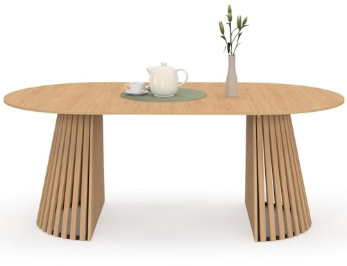 IDMarket - Ausziehbarer runder Esstisch Carmen 4-10 Personen Holzfuß 110-200 cm