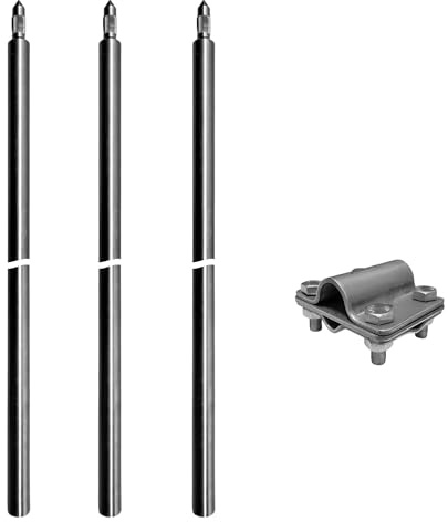 Erdax Tiefenerder V4A Set 3x 1,5m - Erdungsstangen 20mm Durchmesser aus Edelstahl + Kreuzerder Klemme - Erdungsstab für Erdungskabel PV Anlage Staberder Erdungsspiess 1,5m Erdung Komplettset