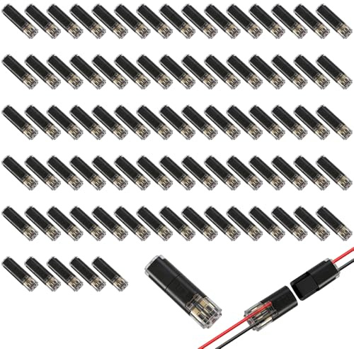 KIBBEH 80Pcs 2 Pin Wire Connectors Push Fit Tool-Free Splice Kit, 18-22 AWG | With Locking Buckle, Tool-Free Low Voltage LED Strip Connectors, parallel splice for 2-wire setups, electrical connectors