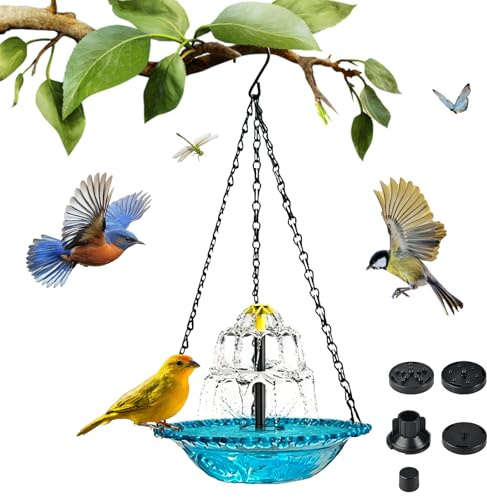 Vogeltränke Hängend mit Springbrunnen Solar,3 Stufig Vogeltränke Garten mit Fließendem Wasser,Vogelbad Garten Solarbetriebenes,Vögel Wassertränke Winterfest mit Metallketten für Garten Hof Terrasse