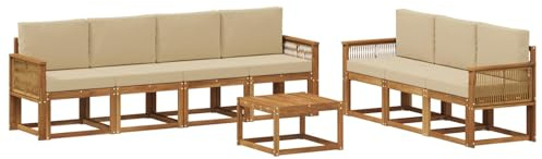 vidaXL Outdoor-Sofagarnitur mit Kissen 8 pcs Natur und Beige Polyester, Gartenlounge, modernes Outdoor-Sofa, Sectional-Möbel, Terrassenkomfort, gemütliche Sitzgelegenheit