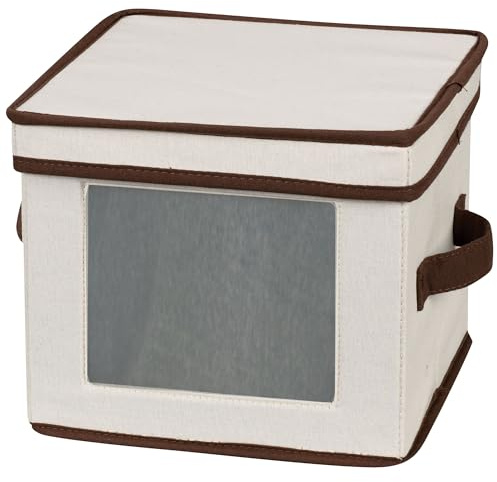 Household Essentials China Plate Storage Box, Holds 12 Dessert Plates or Bowls, Windowed Panel, Sturdy Frame and Reinforced Handles, Felt Cushions, Fully Removable Lid