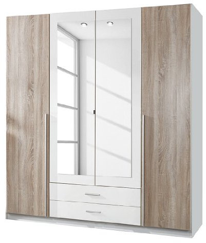 Wimex Kleiderschrank/ Drehtürenschrank Skate, 3 Türen, 2 Schubladen, 1 Spiegel, (B/H/T) 135 x 197 x 58 cm, Weiß/ Absetzung Eiche Sägerau