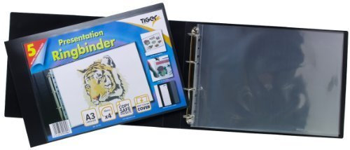 8 X Tiger A3 deluxe landscape 4-D ring binder folder file art black presentation portfolio + 5 sleeves
