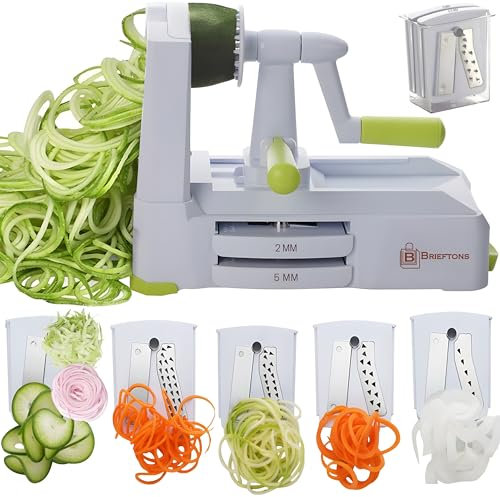 Brieftons Spiralschneider, mit 5 Klingen, BR-5B-02 Brieftons-Spiralschneider mit 5 Klingen: starker und stabiler Spiralschneider für Gemüse, vegetarische Gemüsespaghetti