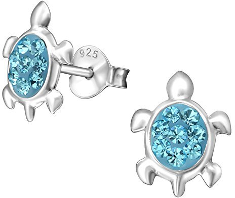 FIVE-D Ohrringe Kristall Schildkröte 925 Silber (Blau)