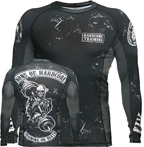 Hardcore Training Rash Guard Sons of Hardcore Men's Kompressionshemd Herren Lange Ärmel Grappling Jiu Jitsu MMA Fitness Boxen No Gi