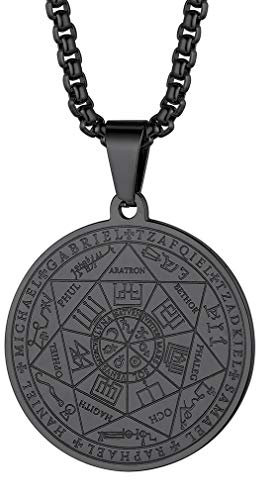 FaithHeart Edelstahl schwarze Halskette mit Anhänger Engel Herren Schmuck männliche Halskette mit Geschenkebox