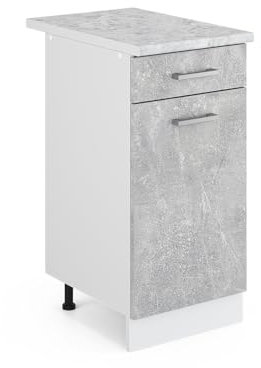 Vicco Meuble Cuisine R-Line, Béton/Blanc, 40 cm, PT Marbre