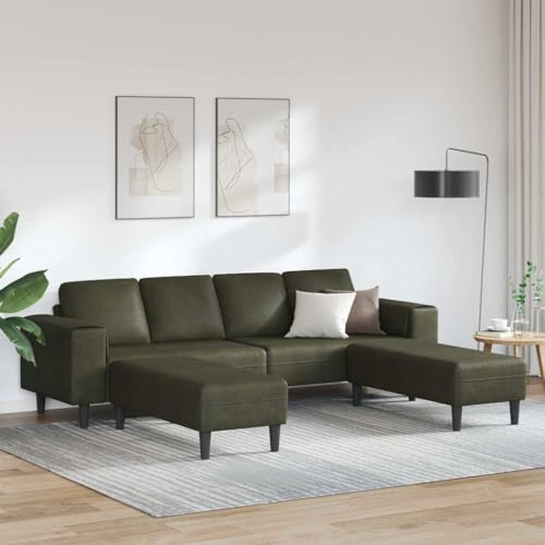 Owoxanthellate Ecksofa Armeegrün 3 Sitzer U Form Faux Wildleder Modernes Design 302×205×85 cm Mit Holzrahmen Recamiere Schlafsofa für Wohnzimmer Büro Gästezimmer