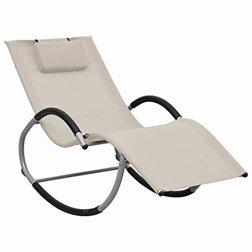 vidaXL Sonnenliege mit Auflage Schaukelstuhl Liegestuhl Gartenliege Relaxliege Liege Gartenmöbel Schaukelstuhl Terrasse Creme Textilene
