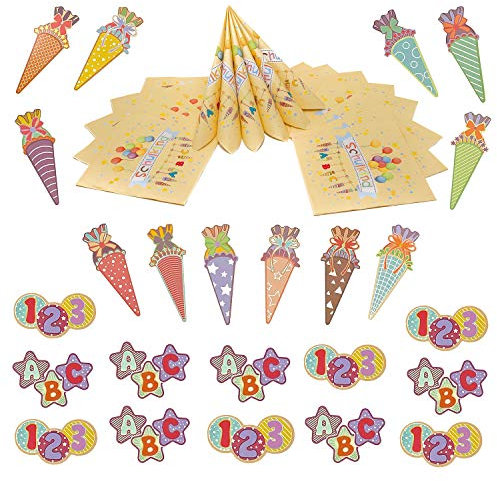Oblique Unique® Schuleinführung Schulanfang Einschulung Deko Set für Mädchen + Jungen - Servietten + Zuckertüten Konfetti Set + ABC 123 Konfetti Bunt