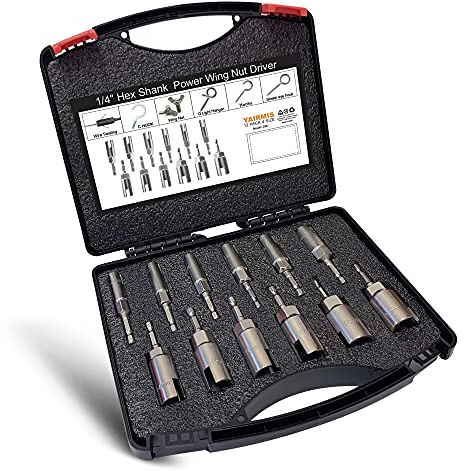 12 Stück 1/4 Zoll Sechskantschaft, Power Flügelmutter-Schraubendreher-Set, Schlitz-Flügelmuttern, Bohrer-Bit-Steckschlüssel-Werkzeug-Set, Bohrer für Panelmuttern, Schrauben, Augen-C-Haken-Schraube