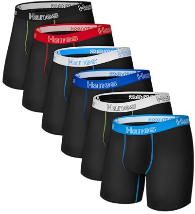 Hanes Men's Underwear Boxer Briefs Pack, Moisture-Wicking Underwear, Stretch-Cotton Boxer Briefs, 6-Pack