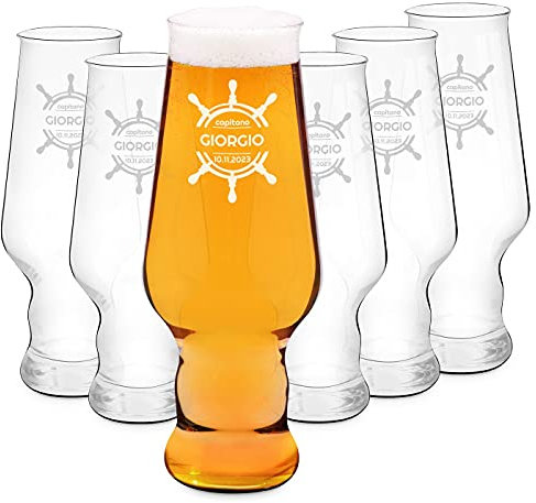 Maverton set Bicchieri per la Birra x6 - particolari - in vetro con personalizzazione - capienza 400 ml - H20 cm x Ø7,8 cm - Perfetti per ogni uomo amante della buona Birra - timone