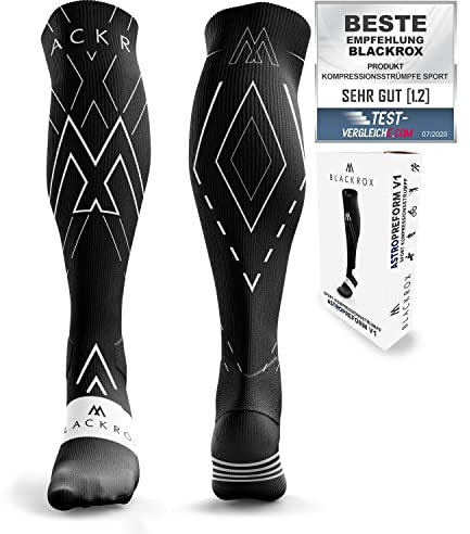 BLACKROX Astropreform PRIMALROX Kompressionsstrümpfe – Vergleichssieger für Sport & Fußball – Lange Socken für Damen & Herren, Größe L-XL, Schwarz