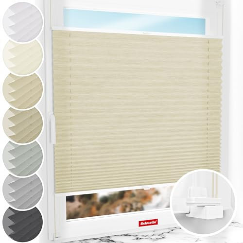 Schuette® Plissee ohne Bohren ● Dolomite Kollektion: Wet Stand (Beige) ● 90x200cm (Breite x Höhe) ● Suprafix Faltrollo X Klemmfix Rollo ● Blitzschnelle Montage inkl. Video