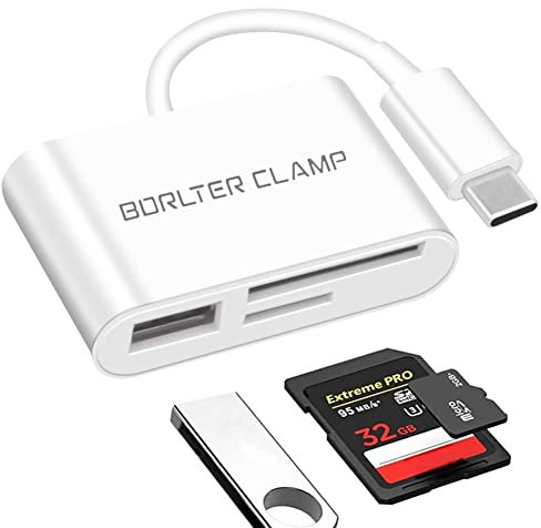 SD Kartenleser, BorlterClamp USB C Micro SD Kartenleser, OTG Speicherkartenleser USB Adapter, Typ C SD/TF Kartenlesegerät, Kompatibel mit MacBook, Laptop, Galaxy Handys und mehr (Weiß)