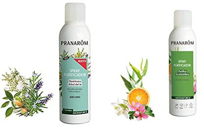 Pranarom Aromaforce - Spray Purificador Ravintsara/árbol Del Té + Eucalipto Bio, color Ravintsara, 150 ml + Aromaforce - Spray Purificador Bio - Purifica La Atmósfera, color Purificante, 150 ml