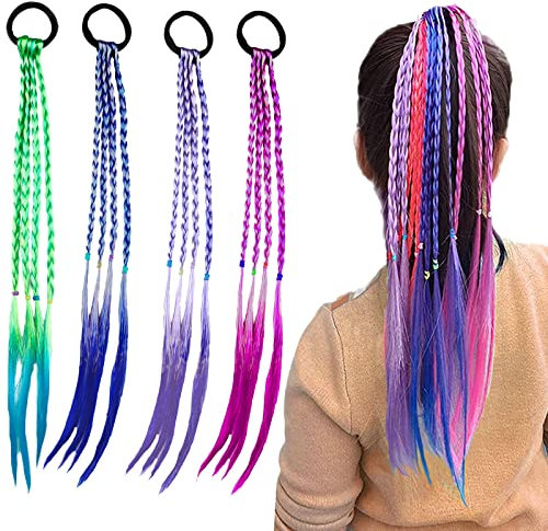 Farbiger Haarverlängerung, Bunte Haarsträhnen Kinder, 40 cm Kinder Bunte Haaremit Elastischem Seilband für Mädchen Party Geburtstag Sport und Foto(Mehrfarbig)