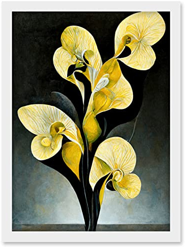 Doppelganger33 LTD Modern Abstract Black Yellow Orchid Flower Artwork Framed Wall Art Print A4