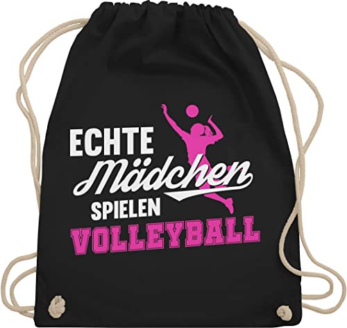 Shirtracer Turnbeutel Rucksack - Geschenke Zubehör - Echte Mädchen spielen Volleyball weiß/fuchsia - Unisize - Schwarz - volleyballtasche volleyballer beutel volleyball-turnbeutel vollyball geschenk