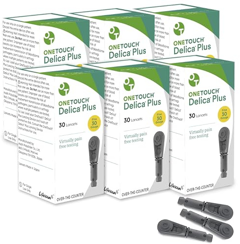 OneTouch Delica Plus Lancets - 180 Count - 30-Gauge Lancets for Blood Sugar Testing - Virtually Pain-Free - Single-Use for Glucose Monitoring & Diabetes Supplies - 30 Count/Pack (6 Pack)