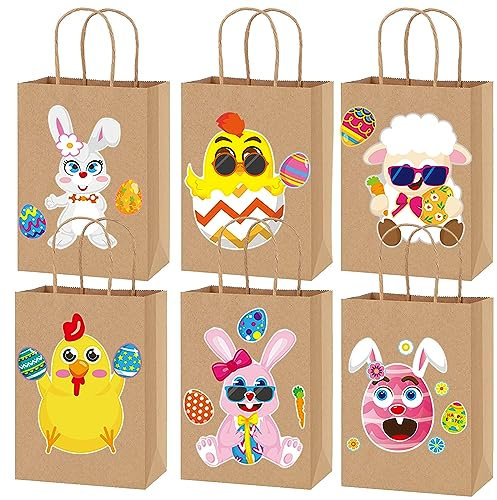 MIUTME 6 Stück Ostertüten Zum Befüllen Geschenktüten,DIY Oster Papiertüten mit Henkel,Osterhasentüten Geschenktüte zu Ostern für Kinder und Erwachsene