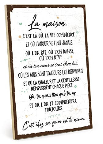 TypeStoff Panneau en bois avec texte – C’est chez soi qu’on est le mieux –-look vintage avec citation ; cadeau et décoration sur le thème de la famille et du foyer – HS-00429-FR