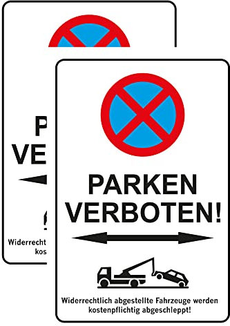 INDIGOS UG - Schilder - 300x200 mm - Schild 2 Stück - Absolutes Halteverbot - Aluverbundplatte - für Garage, Hotel, Parkplatz, Schule, Carport, Firma