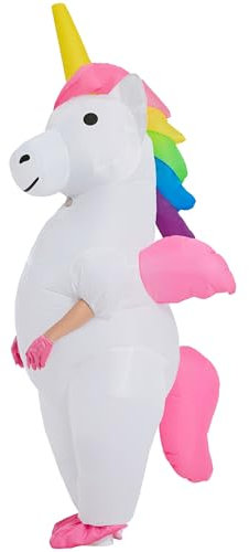 JYZCOS Geflügelte Regenbogen Einhorn aufblasbare Kostüm Erwachsene Größe aufblasbare Kostüm Halloween Cosplay Party (weiß)