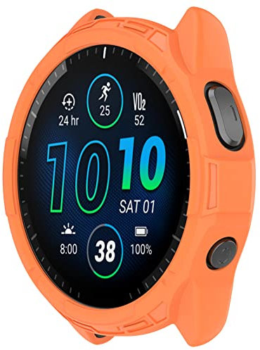 xhKJO Funda Silicona para Garmin Forerunner 965 Case, Funda Caso Smartwatch, Flexible Protectora Cover, Funda Reloj Clear TPU Case Protectora para Garmin Forerunner 965 Watch Accessories (Orange)